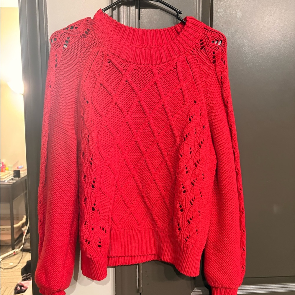 LOFT Vibrant Red Crew Neck Sweater